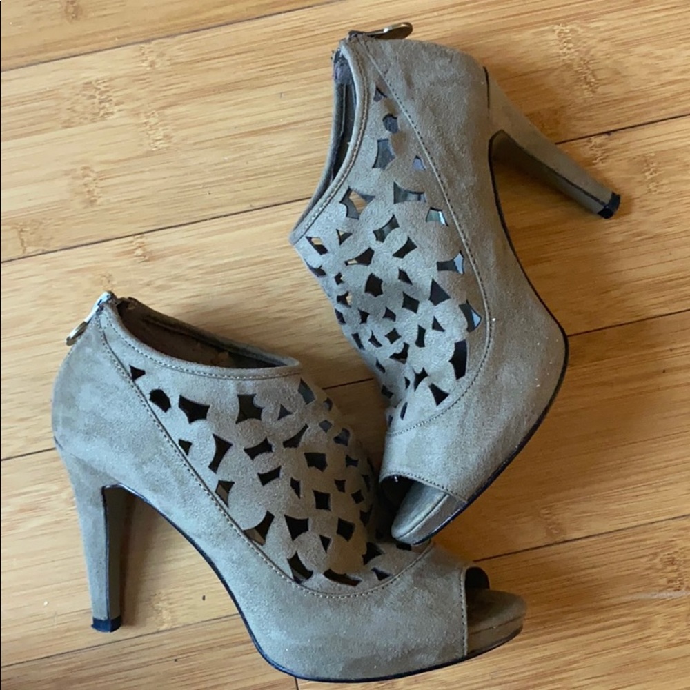 Peep toe suede booties